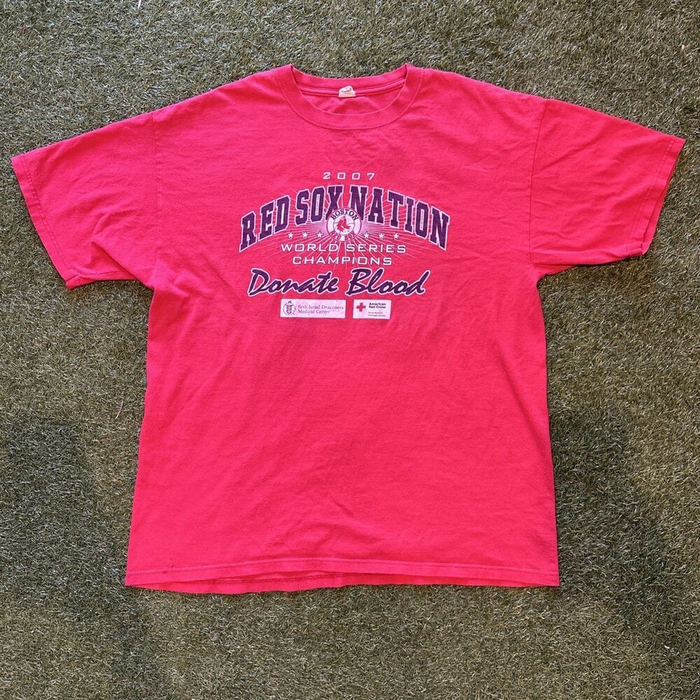 2007 Red Sox Nation World Series Champions Donate Blood Red T Shirt Men’s XL